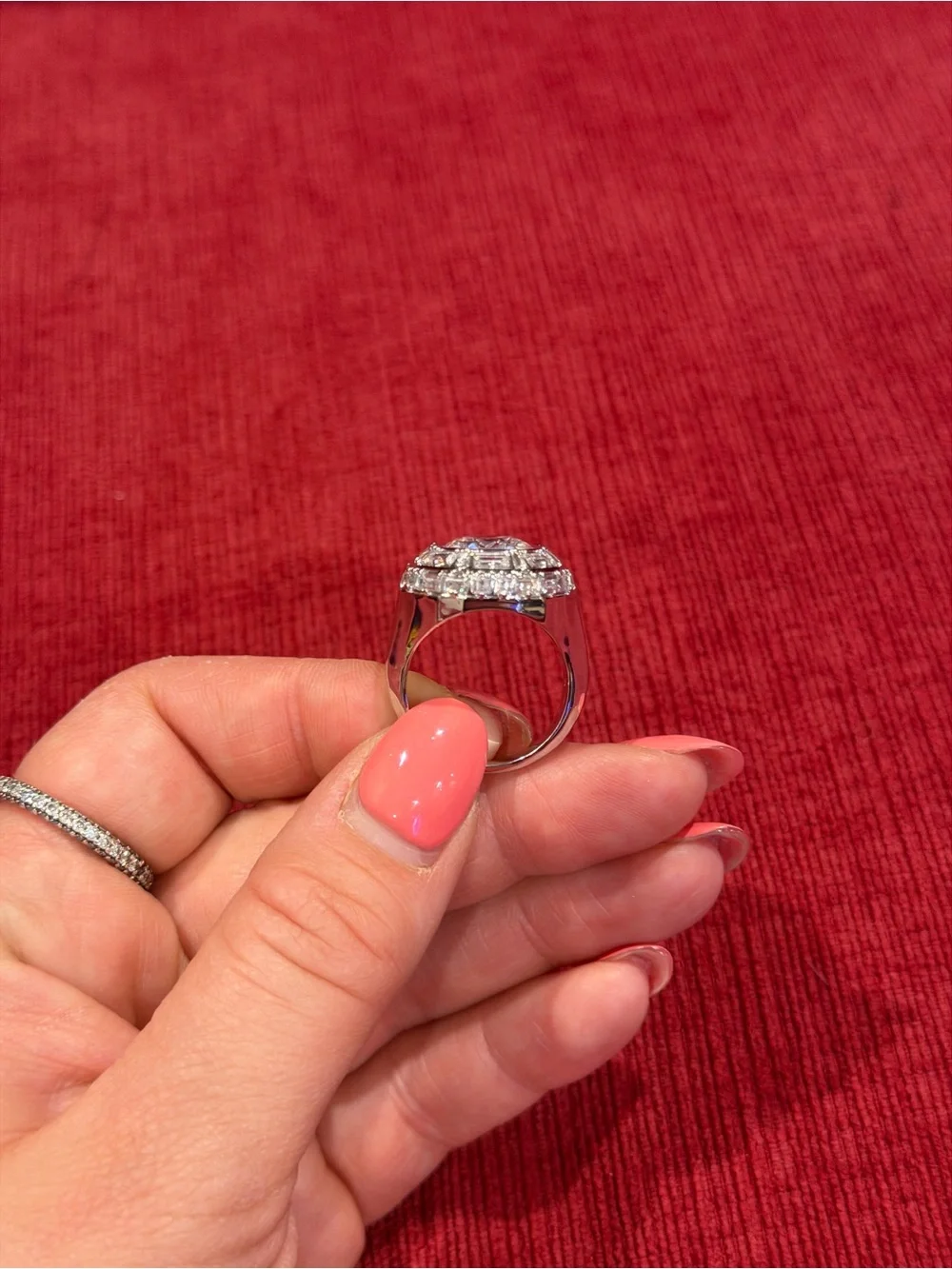 Sterling Silver Halo Cocktail Ring with Clear Center Stone